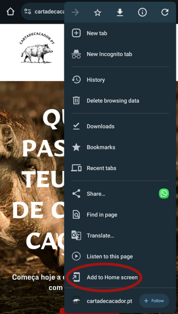 download app de android para carta de caçador cartadecacador.pt